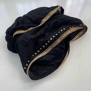 Infinity Scarf Lightweight Black Tribal Aztec Embroidered with Flat back Studs